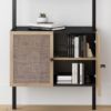 Picture of Nathan James Theo Modern Bookcase with Rattan Cabinet in Matte Black and Light Oak Finish with Matte Black Metal Frame for Living Room, Home Office Storage