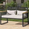 Picture of YITAHOME Patio Loveseat Wicker Outdoor Furniture, All Weather Rattan Conversation Loveseat for Backyard, Balcony and Deck with Wooden Armrest, Gray Cushions (Black)