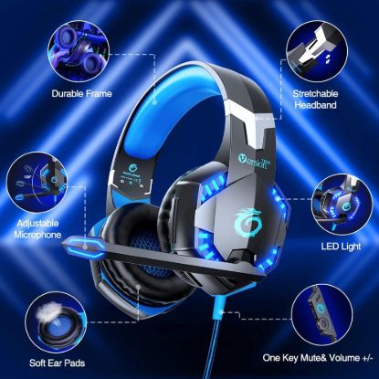 Picture of VersionTECH. G2000 Gaming Headset for PS5 PS4 Xbox One Controller,Bass Surround Noise Cancelling Mic, Over Ear Headphones with LED Lights for Mac Laptop Xbox Series X S Nintendo Switch NES PC Games