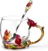 Picture of Glass Coffee Enamels Mug Best Birthday Gifts for Mom Women Butterfly Rose Lead-Free Stocking Stuffers for Women Red Tea Cup with Spoon Christmas Set Gifts for Women Her Mothers Valentines Day 11.3oz