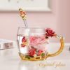 Picture of Glass Coffee Enamels Mug Best Birthday Gifts for Mom Women Butterfly Rose Lead-Free Stocking Stuffers for Women Red Tea Cup with Spoon Christmas Set Gifts for Women Her Mothers Valentines Day 11.3oz