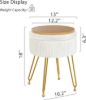 Picture of LUE BONA Velvet Vanity Stool Chair for Makeup Room, Beige Vanity Stool with Gold Legs,18” Height, Small Storage Ottoman Foot Ottoman Rest for Living Room, Bathroom