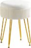 Picture of LUE BONA Velvet Vanity Stool Chair for Makeup Room, Beige Vanity Stool with Gold Legs,18” Height, Small Storage Ottoman Foot Ottoman Rest for Living Room, Bathroom