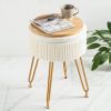 Picture of LUE BONA Velvet Vanity Stool Chair for Makeup Room, Beige Vanity Stool with Gold Legs,18” Height, Small Storage Ottoman Foot Ottoman Rest for Living Room, Bathroom