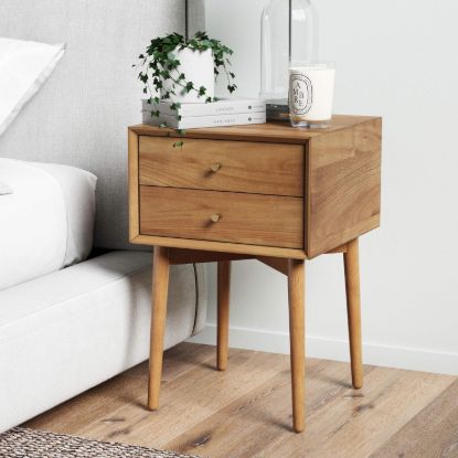 Picture of Nathan James 32704 Harper Mid-Century Oak Wood Nightstand with 2-Drawers, Small Side End Table with Storage, Brown