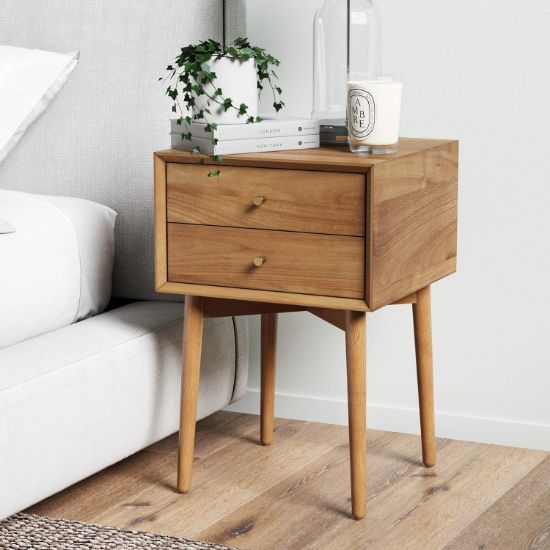 Picture of Nathan James 32704 Harper Mid-Century Oak Wood Nightstand with 2-Drawers, Small Side End Table with Storage, Brown