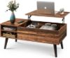Picture of WLIVE Wood Lift Top Coffee Table with Hidden Compartment and Adjustable Storage Shelf, Lift Tabletop Dining Table for Home Living Room, Office, Rustic Oak