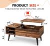 Picture of WLIVE Wood Lift Top Coffee Table with Hidden Compartment and Adjustable Storage Shelf, Lift Tabletop Dining Table for Home Living Room, Office, Rustic Oak