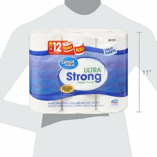 Picture of Great Value Ultra Strong Paper Towels, Split Sheets, 6 Double Rolls