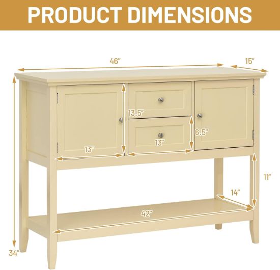 Picture of COSTWAY Buffet Sideboard, with 2 Wood Storage Drawers & Open Shelf, Console Table for Living Room Kitchen Dining Room Furniture (Beige)